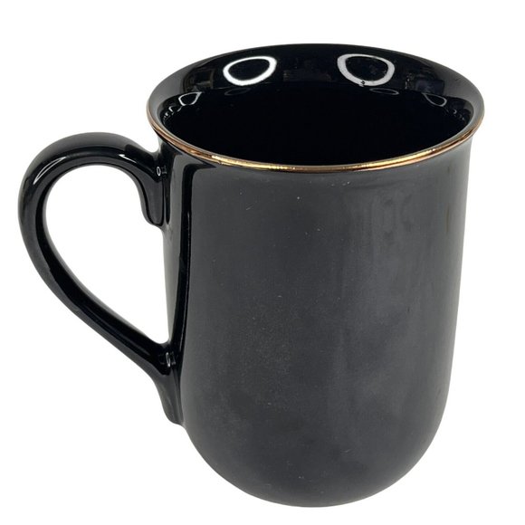 2 Otagiri Owl Mugs Black Gold Japan Vintage Set Coffee Cup Metallic Gold Trim - Picture 5 of 12